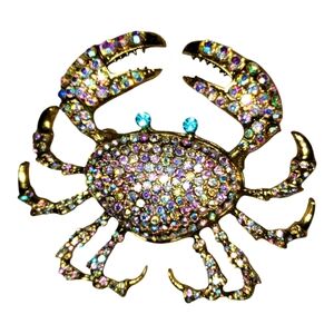 Rhinestone unisex colorful crab brooch pin zinc-alloy 2.5" x 2". NWT
